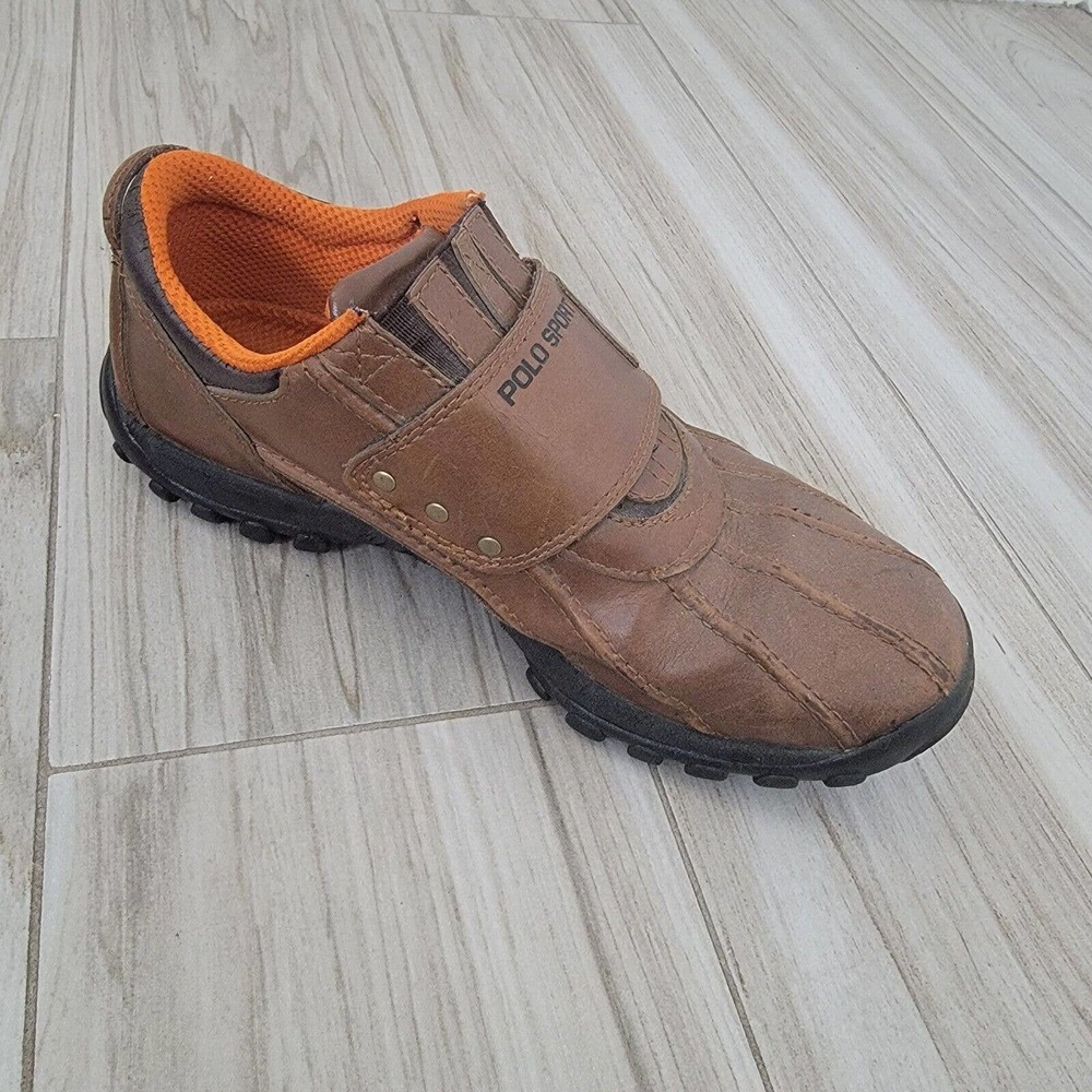 Polo Sport Ralph Lauren Brown Leather Duck Boots Men Sz 7B Shoes Hiking Strap